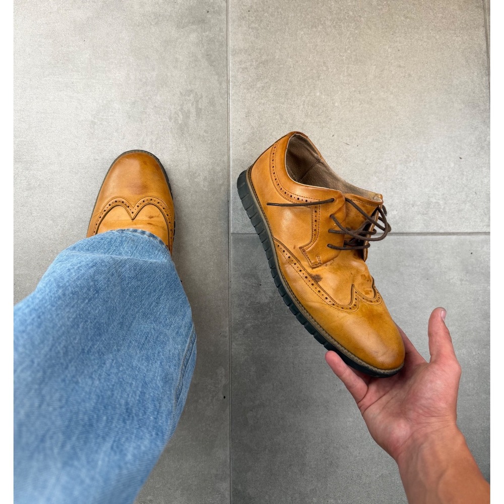Franco Vanucci Mens Tan Leather Wingtip Oxford Brogue Dress Shoes Size 11